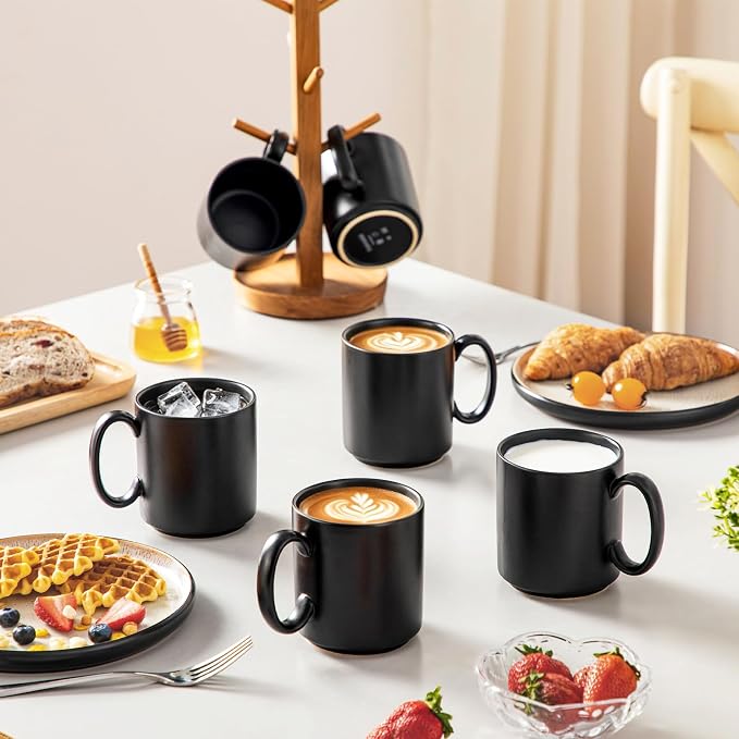 vancasso Porcelain Coffee Mugs Set of 6, 16 Oz Large Black Coffee Cups for Latte, Cappuccino, Tea & Hot Cocoa, Sleek Modern Café Style for Home, Office & Coffee Bar, Microwave & Dishwasher Safe - Image 6