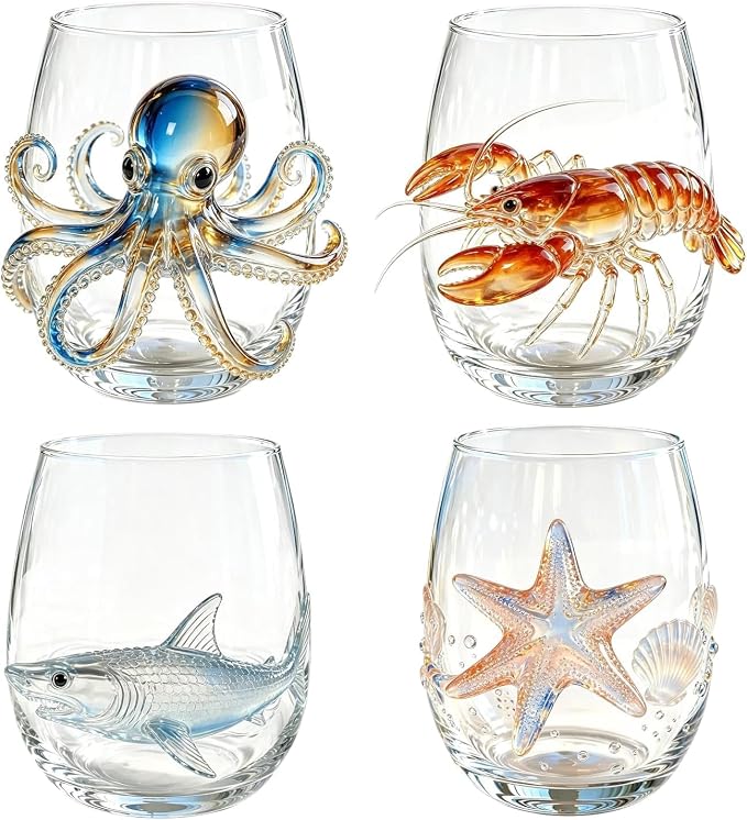 Artisan Blue Octopus Glassware Handmade 3D Ocean Decor Gift - Image 7