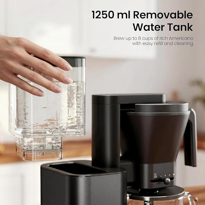 Kismile SCA-Certified 8-Cup Drip Coffee Maker with Pour-Over Control | 3-Second Heating at 197–205°F, Adjustable Flow, Removable 1.25L Water Tank, 20-Min Cold Brew and 40-Min Keep Warm - Image 4