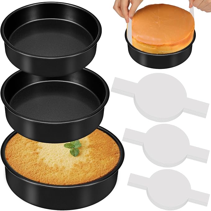 Round Cake Pans, 3PCS Circle Cake Pan with 90 Parchment Paper(6, 8, 10Inch) | Nonstick Cake Pan Set for Layer Cakes Deep-Dish Pizza, Cake Baking Pans for Christmas Birthday Thanksgiving, Dishwasher Safe by AWTBDP