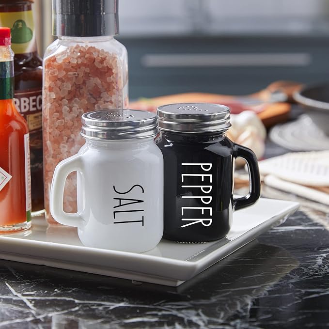 Salt and Pepper Shakers Set, ZOSUJO 4 oz Cute Salt Pepper Shaker, Kitchen Decor for Home Restaurants Wedding, Glass Black White Sets with Stainless Steel Lids - Image 2