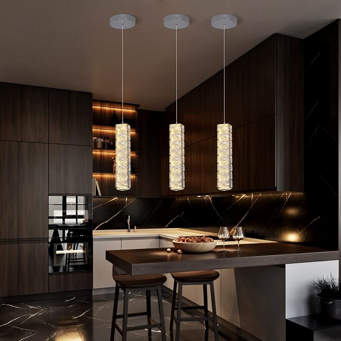 Crystal LED Ceiling Light Chandelier, Modern Semi Flush Mount Lighting Fixture Ceiling Lamp for Living Room, Dining Room, Bedroom, Kitchen Island, Entryway (1 Pendant Light) by Vinilky