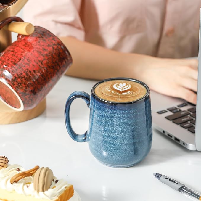 HASENSE Coffee Mugs Set of 4, 15 Oz Stoneware Coffee Cups with Large Handle, Colorful Rustic Mug Set for Coffee, Tea, Coco, Latte, Dishwasher and Microwave Safe - Image 6