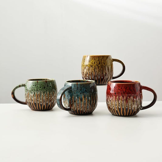 20oz Large Ceramic Coffee Mug, Red/Yellow/Blue/Green, Set of 4 | Large Tea Mug, Microwave Safe, Dishwasher Safe by LPYLXINGYAN