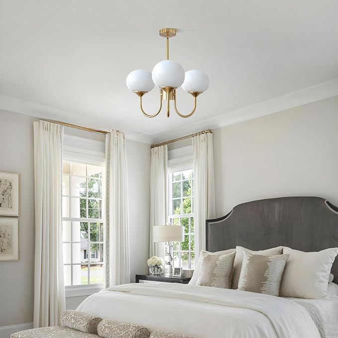 3 Light Vintage Gold Chandelier Milk Glass Globe Chandeliers Brass Sputnik Ceiling Light Fixture Mid Century Modern Pendant Light Dining Room Kitchen - Image 7