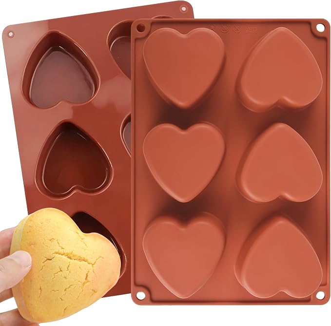 (2 Pack) 6 Holes Heart Shaped Silicone Mold For Chocolate Cake - Heart Silicone Mold for Making Jelly Pudding Handmade Soap Mould Candy Making by keliwa