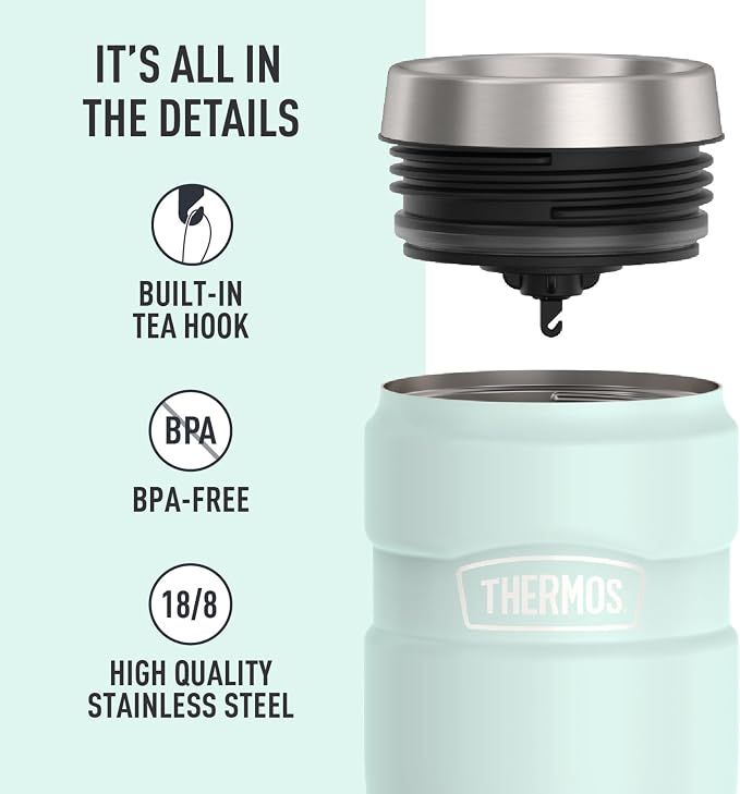 THERMOS Stainless King Vacuum-Insulated Stainless Steel Tumbler - 16oz, Matte Light Blue - Insulated Coffee Tumbler for Hot & Cold Drinks - Leak-Proof & Sweat-Proof for Commuting & Traveling - Image 4