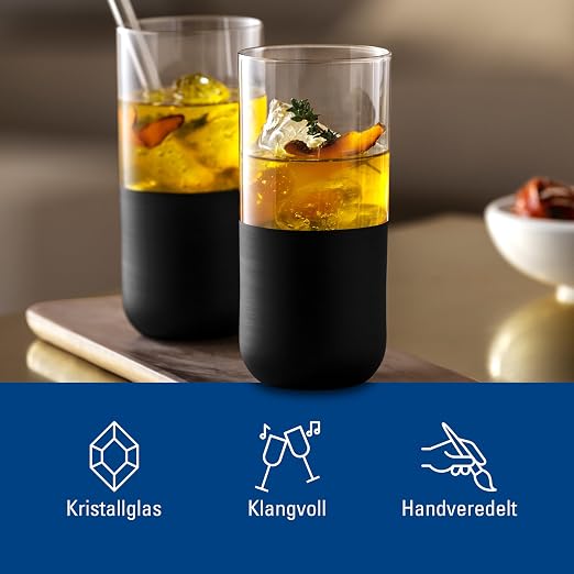 Villeroy & Boch Manufacture Rock Collection Longdrink Glass Set, Set of 4, Crystal Glass with Matte Black Base, Made in Europe, Capacity 10 oz | Matte black crystal glass long drink glasses, hand wash only, make cocktail hour feel like a design statement - Image 3