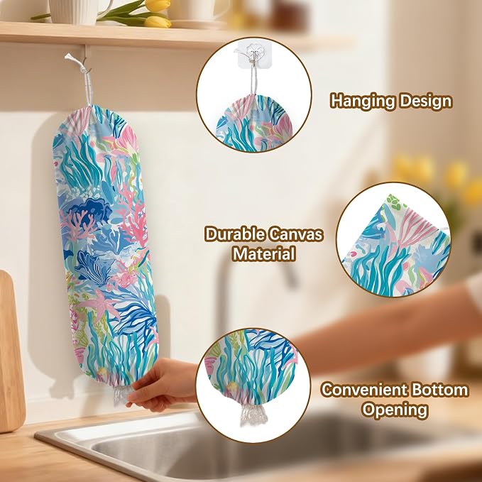 Plastic Bag Holder Dispenser, Plants Plastic Grocery Bag Organizer & Wall Mount Paper Trash Bag Saver Storage for Kitchen Home Pantry Decor, Shopping Bags Storage Dispenser - Image 3