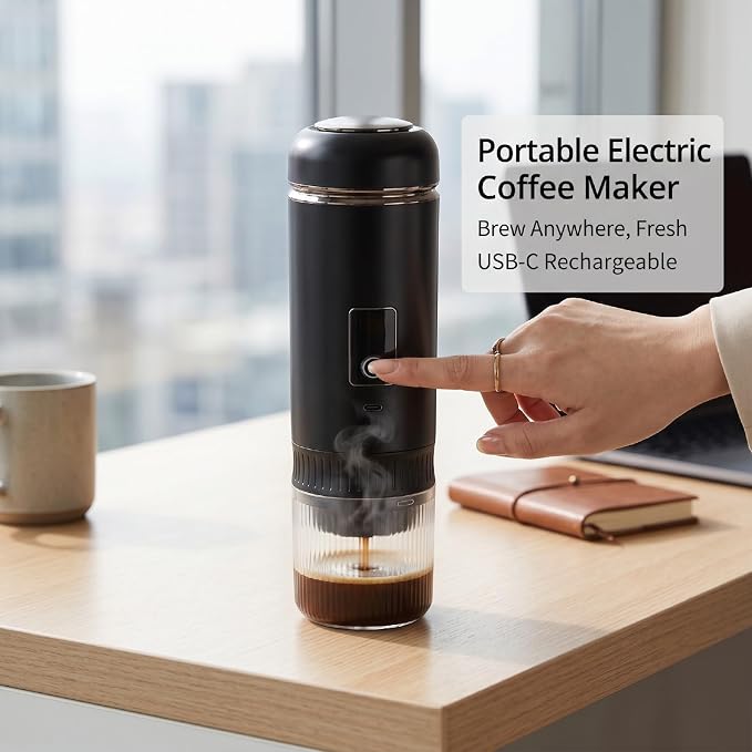 Asixxsix Cordless Portable Coffee Maker, Electric Espresso Machine with Self Heating and USB C Rechargeable, 200ml, for Travel Camping Office Home - Image 5