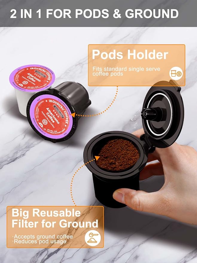 Small Single Serve Coffee Maker, Fast Brew for Pods & Ground Coffee, 6-12 Oz Brew Sizes, One-Button Single Cup Coffee Maker, Coffee Machine with Descaling Reminder,Black - Image 2