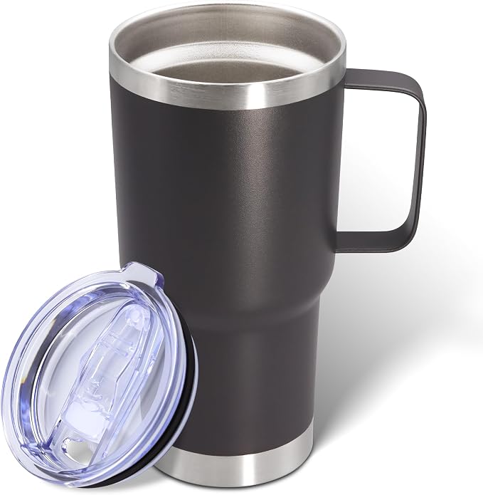 20 oz Tumbler with Handle and Lid Insulated Travel Coffee Mug Grey 1P | Stainless Steel Tumbler, coffee tumbler with handle,Spill Proof Double Wall Vacuum Tumbler Cup Keep Drink Hot & Cold by ATQTQ