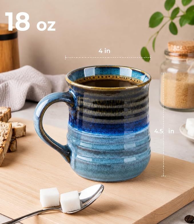 GBhome 18oz Large Coffee Mug, Handmade Ceramic Coffee Mug for Latte/Tea/Beer/Hot Cocoa, Dishwasher & Microwave Safe, Gradient blue - Image 3