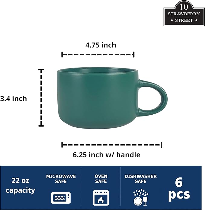 10 Strawberry Street Wazee Matte 4.75"/22 oz Oversized Mug, Set of 6, Emerald Green - Image 2