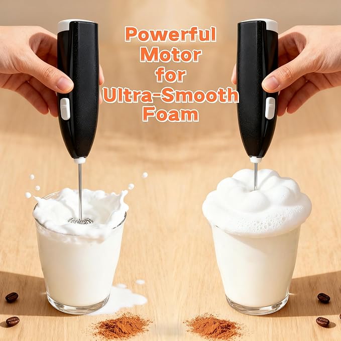 3-Pack Milk Frother, Powerful Handheld Drink Mixer with Stainless Steel Whisk, Battery Operated Frother Wand for Coffee