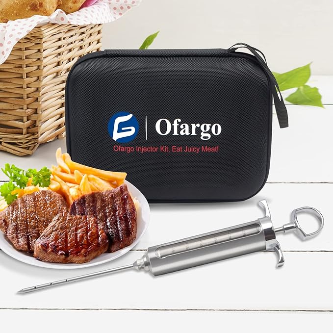 Ofargo Meat Injector Kit for Smoker with 3 Marinade Flavor BBQ Injector Syringe Needles, Injector Marinades for Meats, Turkey, Brisket; 2-oz; Paper and E-Book (PDF) User Manual Included