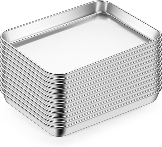 LIANYU Baking Sheet Pans, 12.4x9.7 Inch Cookie Baking Pans, 12 Pack | Commercial Grade Quarter Sheet Pan, Bakeware Cookie Tray, Mirror Finish, Non Toxic, Easy Clean, Dishwasher Safe, Bulk Set by LIANYU