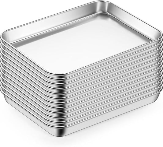 LIANYU Baking Sheet Pans, 12.4x9.7 Inch Cookie Baking Pans, 12 Pack | Commercial Grade Quarter Sheet Pan, Bakeware Cookie Tray, Mirror Finish, Non Toxic, Easy Clean, Dishwasher Safe, Bulk Set by LIANYU