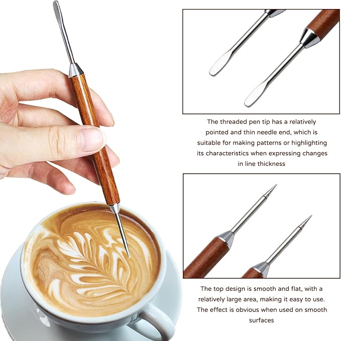 2 Pcs Latte Art Pen,Latte Art,Latte Pen,Barista Tools,Latte Art Tools,Stainless Steel Coffee Drawing Tool With Wood Handle,Barista Espresso Coffee Latte Art Tools Accessories