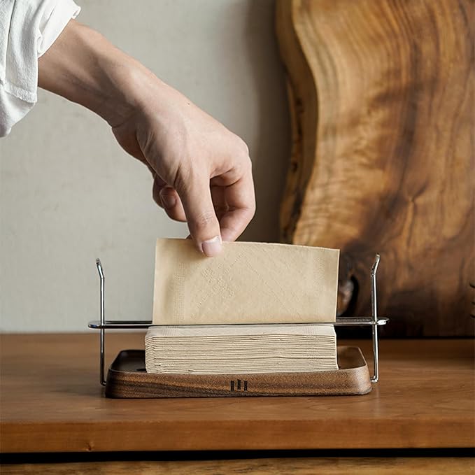 【SNYN】 Black Walnut & Stainless Steel Mechanical Tissue Box (8.66×4.49×3.74") - Auto Push-Down Mechanism, Artisan Hand-Polished & Laser Engraved Design for Modern Home Decor