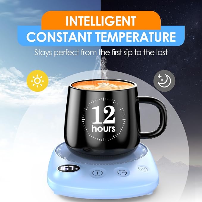 Coffee Mug Warmer - Fastest Heating & Highest Temperature, Coffee Cup Warmer for Desk Auto Shut Off, 4 Temp Settings & 1-12H Timer, Smart Electric Beverage Warmer for Coffee, Tea (Blue) - Image 4
