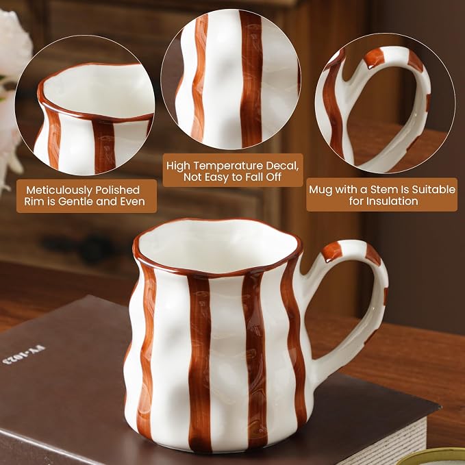 Ceramic Coffee Mugs Set of 2,Ceramic Mugs(Striped),Cute Mugs For Women,14 oz Large Coffee Mugs, Dishwasher Microwave Safe - Image 2