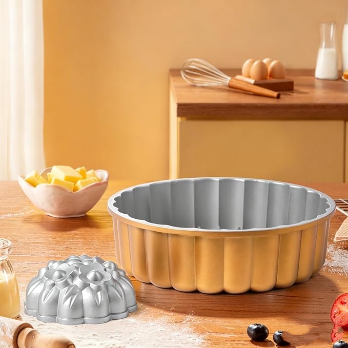 Charlotte Cake Pan Set of 2, 9.45Inch Nonstick Aluminium Ladyfinger Cake Mold for Baking, Gold Round Baking Pan for Tiramisu, Shortcake, Mousse and Cheesecake, Food-Grade Bakeware for Home Baking - Image 4