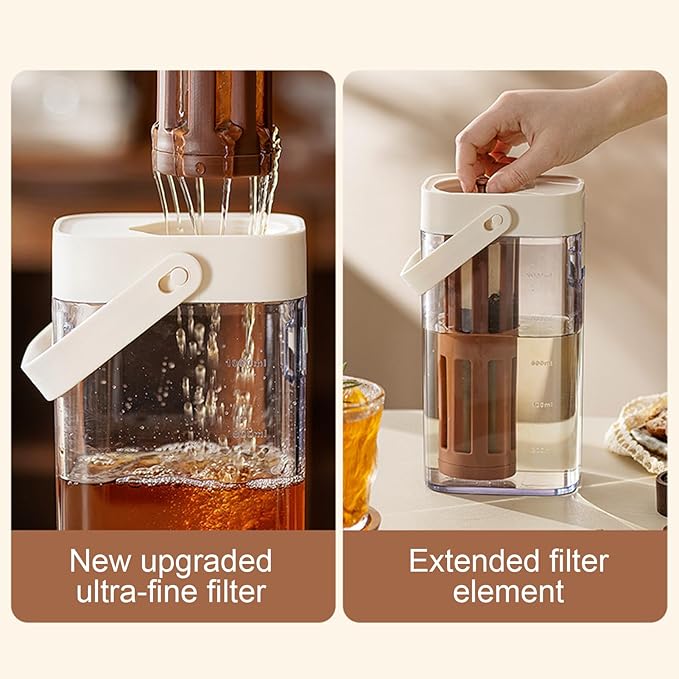 Cold Brew Coffee Pitcher - 1 Liter Leakproof Jar with Handle, Lid, and Easy-Pour Spout, Ideal for Making Iced Coffee, Tea, Fruit Infusions, Milk or Water, Perfect for Home, Cafe, Apartment