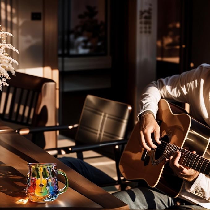 3D Guitar Art Glass Coffee Mug 12 oz – Colorful Handcrafted Cup for Coffee, Tea, Milk – Music Lover Gift – Artistic Glass Mug for Men & Women – Unique Home Décor - Image 6
