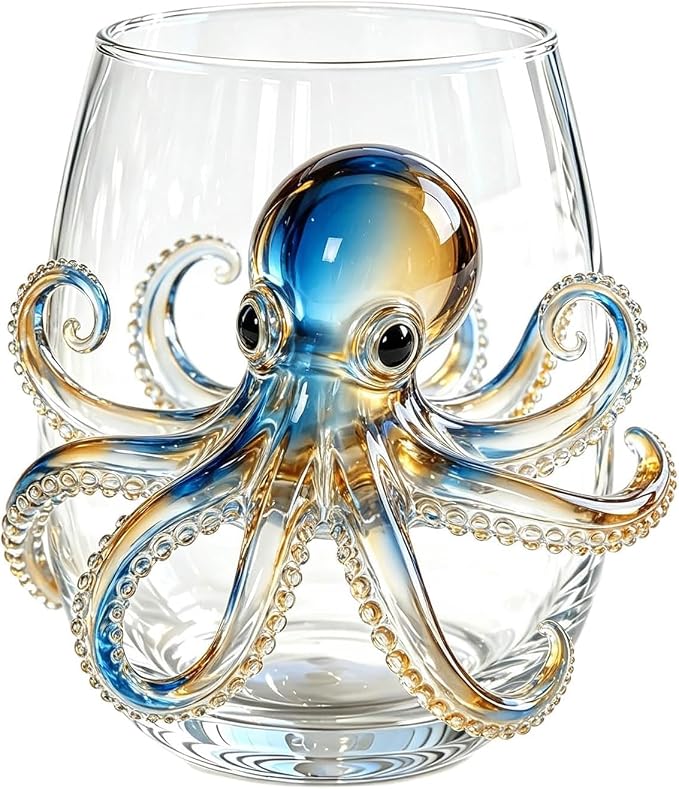 Artisan Blue Octopus Glassware Handmade 3D Ocean Decor Gift - Image 9