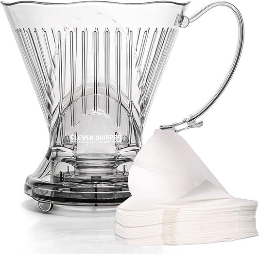 Clever Coffee Dripper and Filters, Large 18 oz, Original Classic Design, Safe BPA Free Plastic, Drip Coffee Maker, Pour Over, 100 Filters, Coaster and Lid