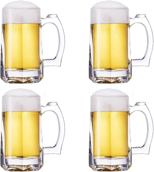 Heavy Beer Mugs Set, 12.5oz Glass Mugs With Handle, Beer Glasses For Freezer, 370ml Beer Drinking Glasses, Traditional Stein For Bar, Alcohol, Beverages,Coffee, Teas, Set of 4