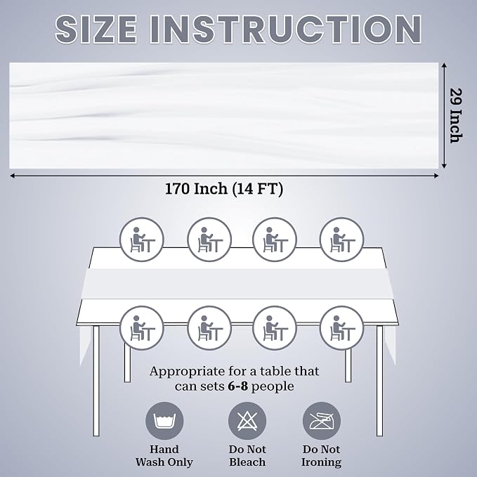 MDS Pack of 2 | White | 14ft Chiffon Table Runner 29x170 Inches Long Romantic Rustic Sheer Gauze Runner for Wedding Bridal Shower Birthday Banquets Engagement Spring Easter Boho Decorations - Image 3
