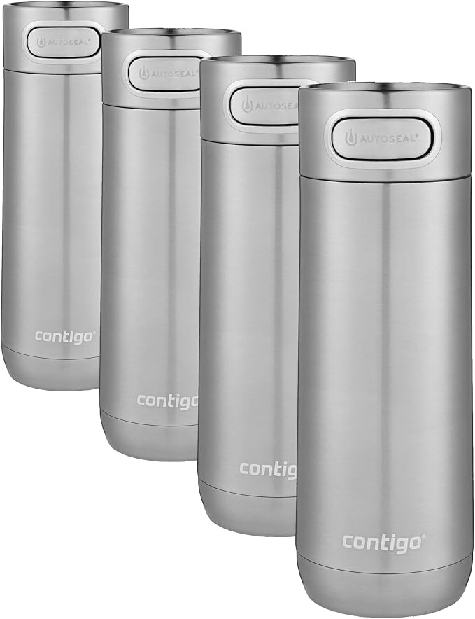 Contigo Luxe Vacuum-Insulated Stainless Steel Thermal Travel Mug 16 Ounces Stainless Steel,(Pack of 4) by Contigo
