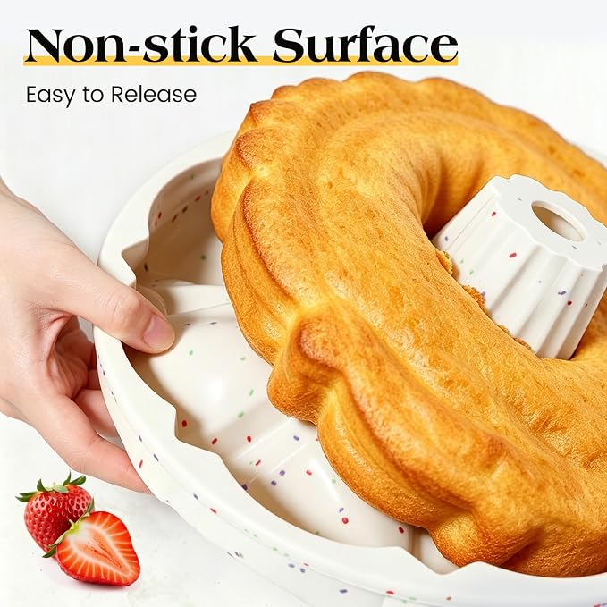 Vinino 9.5 Inch Fluted Tube Cake Pan, 2 Pack with Metal Frame | Bake Family Desserts Easily, Ideal for Cakes, Bread, Jello and Gelatin Treats, Flexible Silicone Design - Image 5