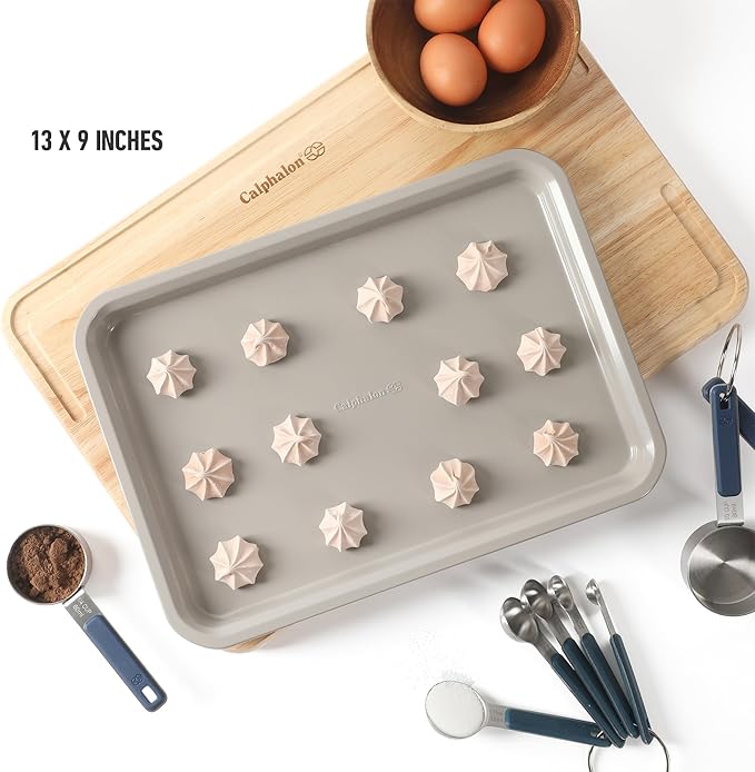 Calphalon Legacy 13 x 9 Inch PFA Free Nonstick Cookie Sheet Baking Pan in Taupe, Durable Heavy Gauge Steel Bakeware for Even Heating, Oven Safe Baking Tray for Cookies - Image 3