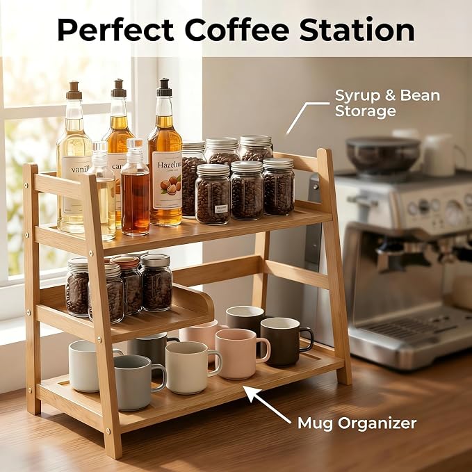 3 Tier Bamboo Matcha Station, coffee station organizer Shelf | for Kitchen Countertop, Tea Bar - Matcha Powder, Tools & Cup Organizer for Matcha Lovers, Home Baristas. - Image 2