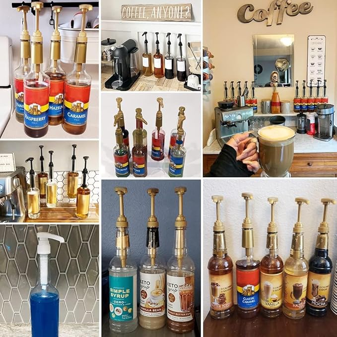 50 Pcs Gold Coffee Syrup Pump Dispenser, Compatible with 25.4 Oz/750 ml Bottles Squirt Syrup Pump Bulk Great for Home & Coffee Bar Drinking Mixes, Tea, Beverage, Cocktails, Plus Spoons