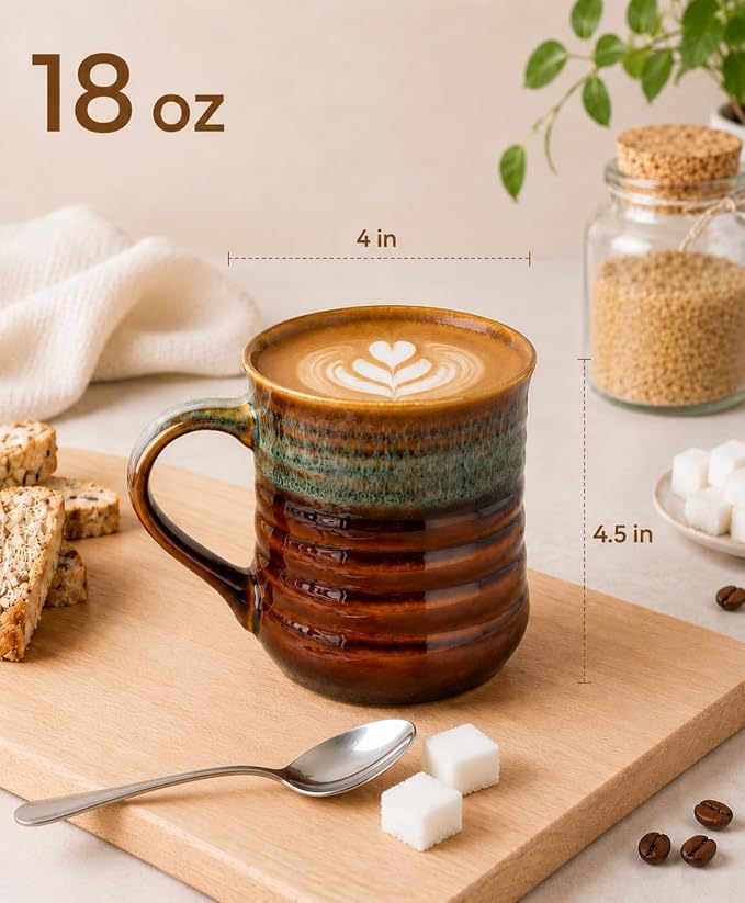 GBhome 18oz Large Coffee Mug Set of 2, Handmade Ceramic Coffee Mugs for Latte/Tea/Beer/Hot Cocoa, Dishwasher & Microwave Safe,Multi-Color - Image 3