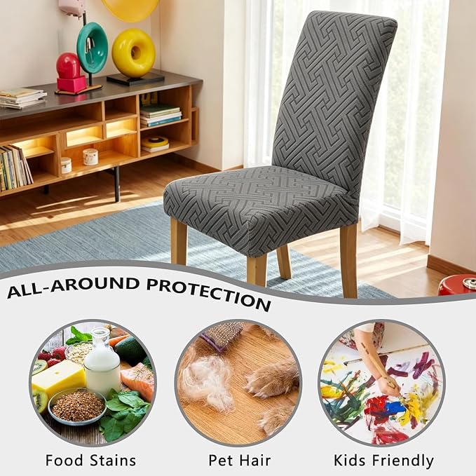 Promindfly Dining Chair Covers, 3D Jacquard Fabric Chair Covers for Dining Room, Anti-Scratch Chair Covers Set of 6, Stretch Washable Dining Chair Covers for Kitchen, Hotel - Image 6