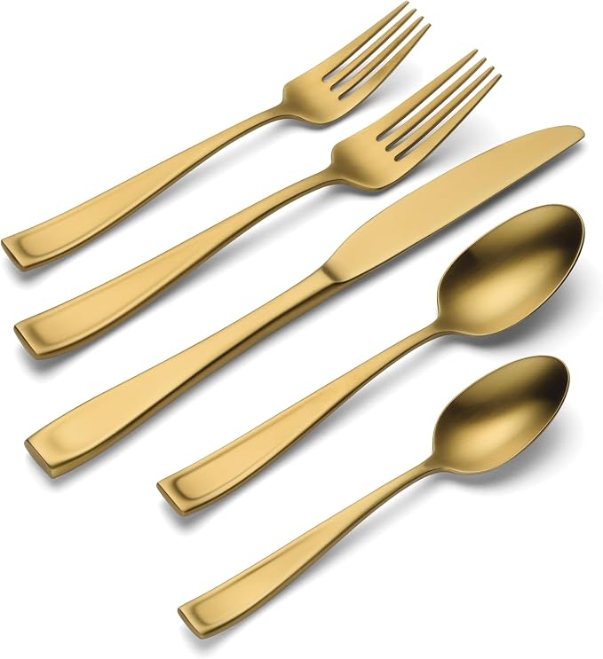 Oneida Moda Gold Satin 20-Piece 18/10 Silverware Set for 4, Flatware | satin finish, dishwasher safe | includes knives, forks, and spoons | heavy duty, cutlery set for kitchen and dining, utensils - Image 3