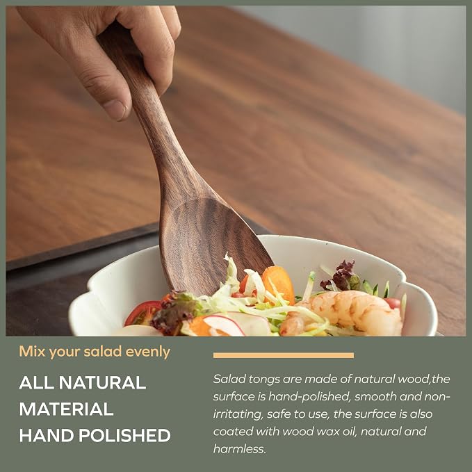 Muso Wood Acacia Salad Servers, 10-inch, Set of 2 | Wooden Salad Tongs for Serving Salad Mixes - Image 5