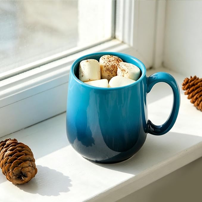 HASENSE 15oz Large Ceramic Mug Set, 4-Piece Blue Ombre Coffee Cups with Handle – Microwave & Dishwasher Safe for Cappuccino Latte Tea, Housewarming Present - Image 7