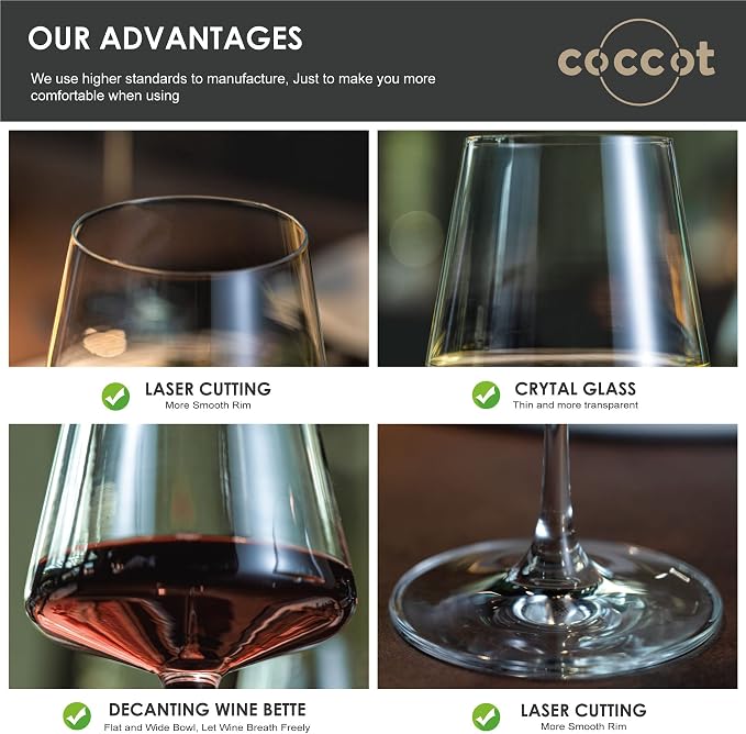 coccot Wine Glasses Set of 6,Crystal White Wine Glasses,Red Wine Glass Set, Wine Glasses Long stem,Clear Lead-Free Premium Blown Glassware (18.5oz,6 pack) - Image 5