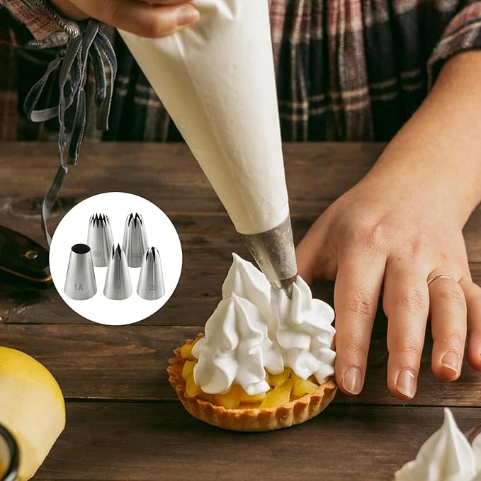 5 PCS Cake Piping Tips Set, Cake Decorating Tips for Buttercream, Icing, DIY Cupcake Baking (1M, 2D, 1A, 6B, D42)