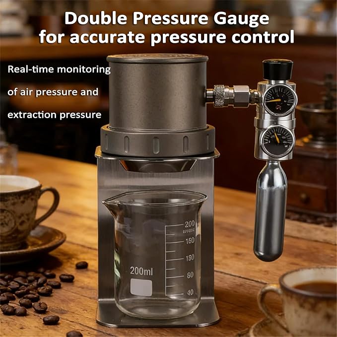 Pneumatic Coffee Machine, Portable Manual Air Pressure Coffee Maker, With Pressure Gauge,Working Pressure: 1-20 Bar (Alloy) - Image 5