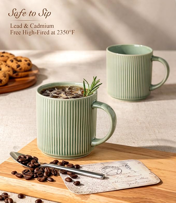 GBhome Coffee Mugs Set of 6，16 oz Coffee Cups with Handle | Cups for Latte, Tea, Cocoa & Milk, Ideal for Daily Use & Gifts, Microwave & Dishwasher Safe, Light Green - Image 7