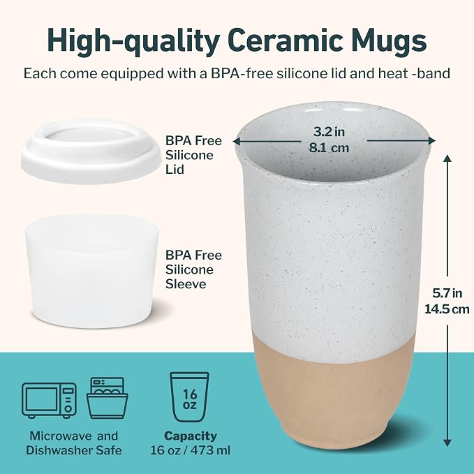 NOVA CERAMICS Travel Mug - Coffee Mug Travel – Microwave & Dishwasher Safe Coffee Clay Tumbler - Gifts For Women Men Him Her – 16oz – Dune - Image 3