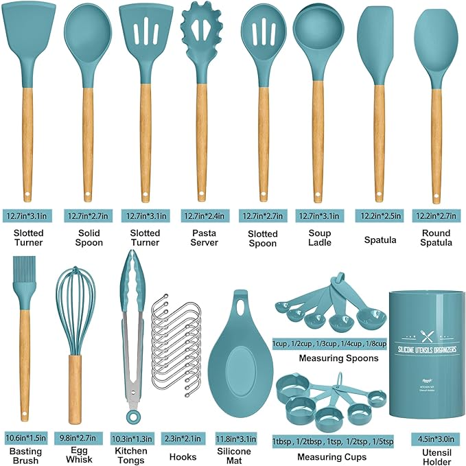 Umite Chef Kitchen Cooking Utensils Set, 33 pcs Non-stick Silicone Utensils Spatula Set with Holder, Silicone Kitchen Gadgets Utensil Set(Dark Blue) - Image 4
