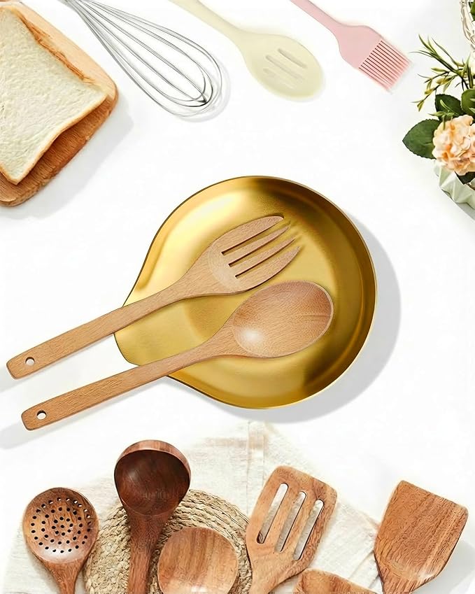 VanlonPro Stainless Steel Spoon Rest, Spatula Ladle Holder, Stainless Steel Utensil Spoon Rest Holder, Brushed Finish, Dishwasher Safe 5.9 x 5.1 Inch (Round Gold 1PC) - Image 6